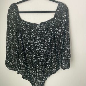 Luna | Black and White Polka Dot Women's Plus Size  Bodysuit